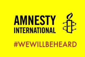 Logo of Amnesty International with the 'We Will Be Heard' hashtag used in response to Amnesty Ireland's call for the disenfranchisement of women